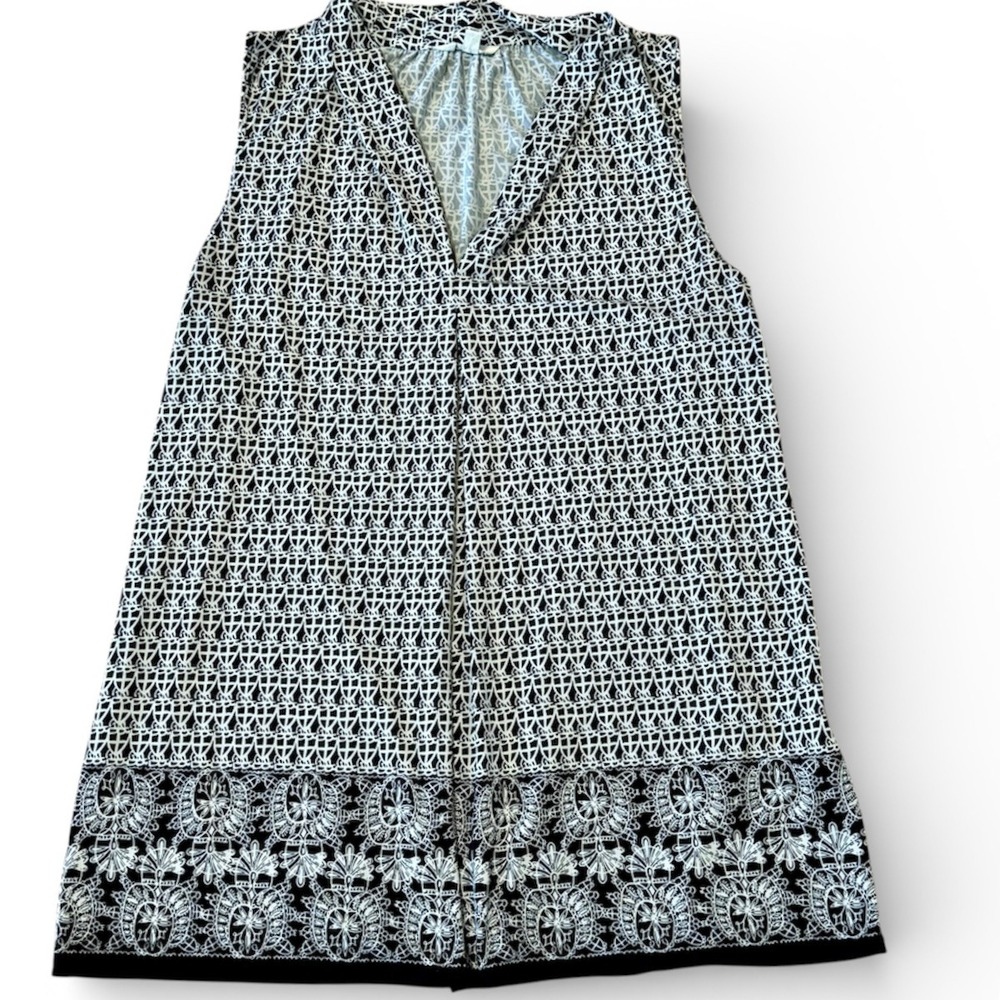 MAX STUDIO Womens Medium Sleeveless V Neck Geometric Print Tunic Black White